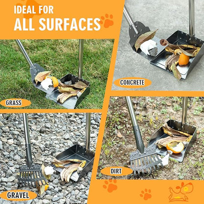 TIMINGILA Pooper Scooper Dog Pooper Scooper Long Handle Stainless Metal Tray Rake Spade Set for Large Medium Small Dogs Easy to Clean Pet Waste Use for Yard, Grass, Dirt or Gravel - Pet Supplies