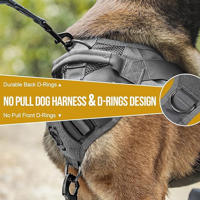 OneTigris Tactical Dog Harness for Small Dogs, No Pull Small Dog Vest Harness with Handles Breathable Military Dogs Molle Vests, Harness for Walking Hiking Training (Grey, XS)