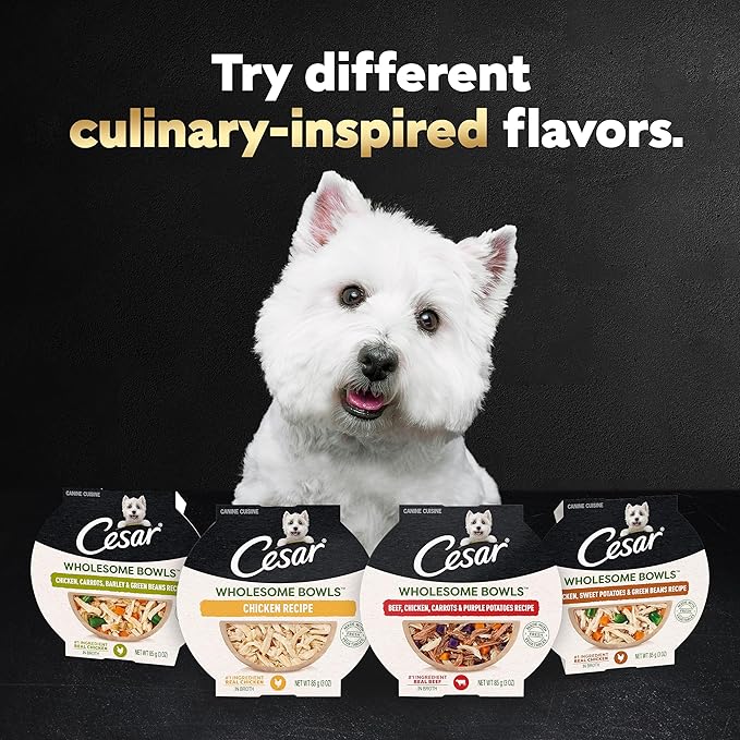 [Cesar] Beef, Chicken, Carrots, Barley & Green Beans Recipe and Chicken, Apple & Sweet Potato Recipe Variety Pack 3 oz (6 Count, Pack of 1)