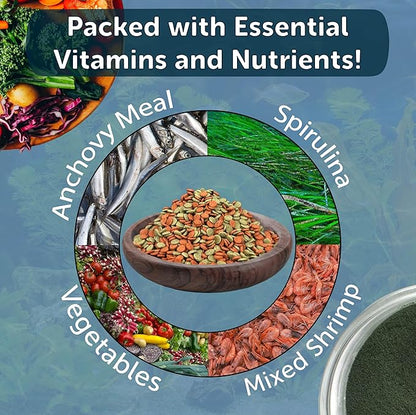 Aquatic Foods Inc. 3.5mm - 1/3" Small Sinking Wafers of Spirulina, Algae & Color Enhancing Wafers for Bottom Fish, Shrimp, Snails, All Tropical Fish. 4-Type Wafer & 12-Type Pellet Mix Included 12oz