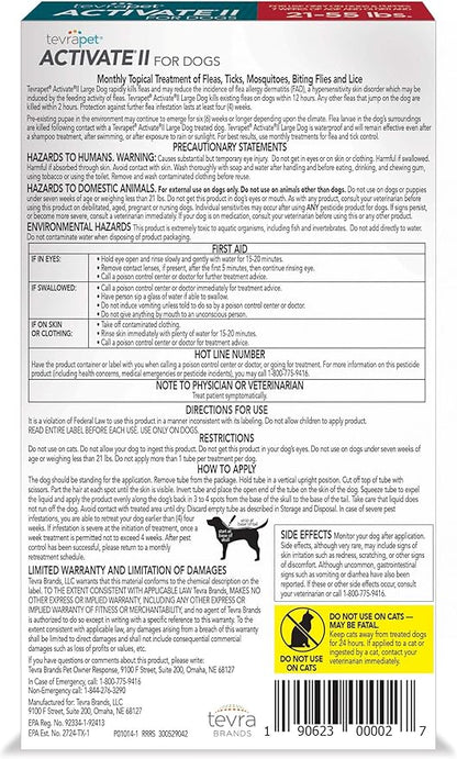 TevraPet Activate II Flea and Tick Prevention for Dogs | 4 Count | Large Dogs 21-55 lbs | Topical Drops | 4 Months Flea Treatment