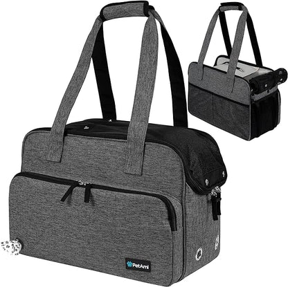 PetAmi Small Dog Purse Carrier, Soft-Sided Pet Carrier Bag with Pockets, Portable Puppy Cat Travel Handbag Tote, Airline Approved Breathable Mesh, Poop Bag Dispenser, Sherpa Bed, Max 18 lbs, Dark Gray
