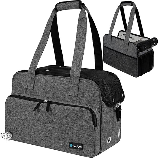 PetAmi Small Dog Purse Carrier, Soft-Sided Pet Carrier Bag with Pockets, Portable Puppy Cat Travel Handbag Tote, Airline Approved Breathable Mesh, Poop Bag Dispenser, Sherpa Bed, Max 18 lbs, Dark Gray