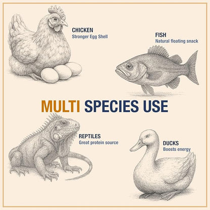 USA Grown Black Soldier Fly Larvae for Chickens - 100% Natural Dried Worms, Grubs & Mealworms with 85X More Protein Chicken Treats for Laying Hens - Birds Feed Supplement for Ducks & Reptiles