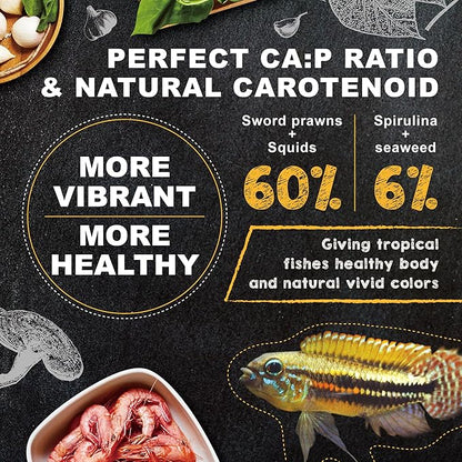 Ultra Fresh Tropical Fish Food, Wild Sword Prawn, Natural Color Enhancement, Slow Sinking Pellet for Discus, Angelfish, Medium Sized Cichlids and Fish, Tropical Excellent Bits 1.87 oz