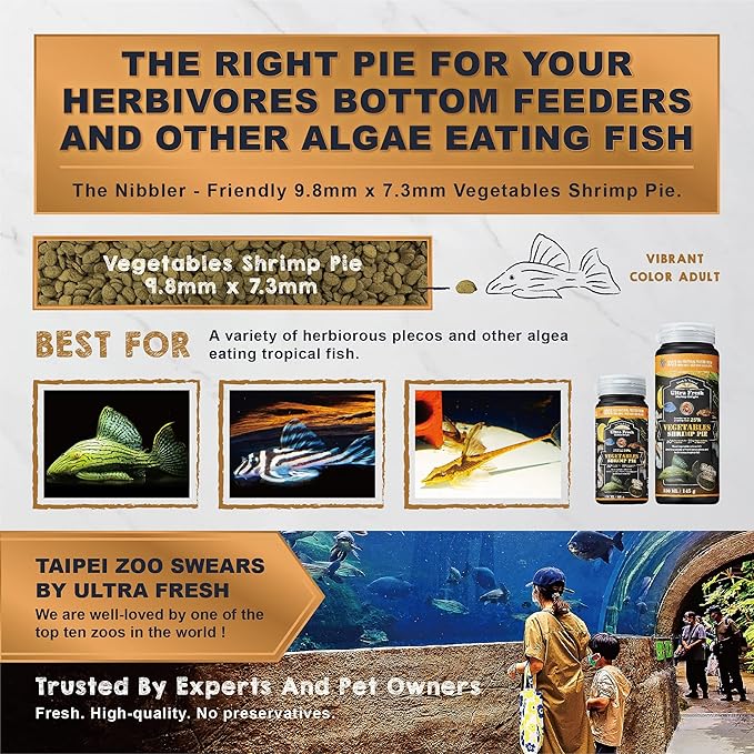 Ultra Fresh Algae Wafers Pleco Food, Spirulina & Algae, Sword Prawns, Balanced Diet, Color Enhancing, All Natural Ingredients, for Algae Eaters, Bottom Feeders, Vegetables Shrimp Pie, 5.11oz