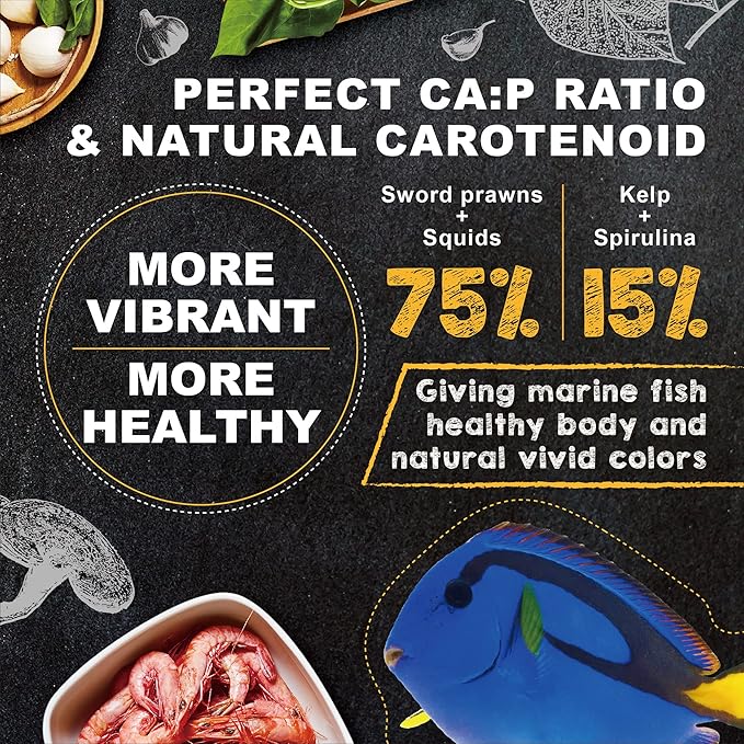 Ultra Fresh Marine Fish Food, 75% Sword Prawns + Squids, Natural Protein, Color Enhancement, for Small Saltwater Fish, Marine Shrimp Patties S 4.56oz