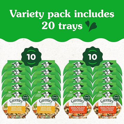 Greenies Smart Topper High Protein Wet Mix-in for Dogs, Chicken, Green Beans, and Sweet Potatoes Recipe & Chicken, Beef, Sweet Potato & Spinach Recipe Variety Pack, 20 Trays of 2oz.