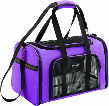 Soundy Dog Carrier Cat Carriers Airline Approved Pet Carrier for Small Medium Dogs Cats Under 15Lbs Puppies Collapsible Soft Sided TSA Travel Puppy Carrier Bag (Medium, Purple)