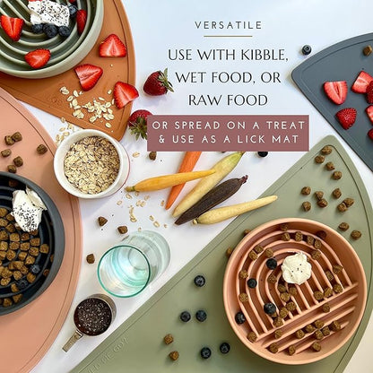 The Slowdown Bowl Silicone Slow Feeder for Dogs & Puppies, Slow Eating, Modern Lick Mat Design, Reduces Gulping, Fits 2 Cups 7.5” Across x 1.5” Tall, Mealtime Challenge, Medium-Sand