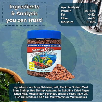 Aquatic Foods Inc. 3.5mm - 1/8" Micro Sinking Color Enhancing Wafers for Bottom Fish, Plecos, Catfish, Shrimp, Snails, Crabs, Call Tropical Fish, 4-Type Wafer & 12-Type Pellet Mix Included..1-lb 4oz