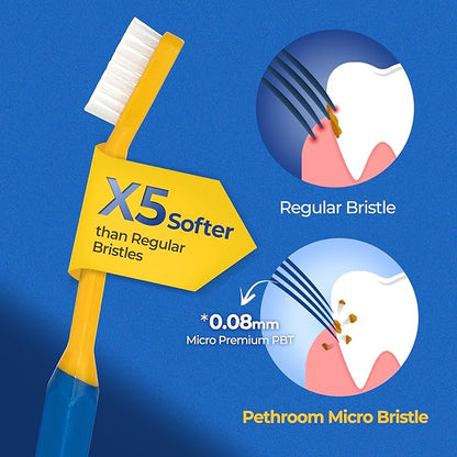 PETHROOM] Pet Toothbrush | Dogs and Cats Teeth Brushing Cleaning Tooth Care | Soft Bristle Cleaning Toothbrush for Dog Puppy Cat, Removing Old Plaque and Tartar (Medium)