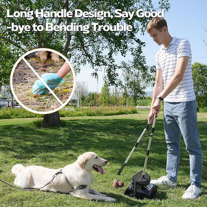 UPSKY Dog Pooper Scooper Swivel Bin & Rake Kit with 100 Waste Bags,33.4" Stainless Steel Long Handle Heavy Duty Pet Poop Shovel for Large Medium Small Dogs, Odor-Proof Lid for Yard/Lawn/Outdoor Use