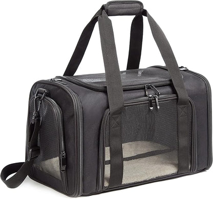 Cat Carrier Dog Carrier Pet Carrier Cat Bags for Small Medium Cats Dogs Puppies of 15 Lbs,of Airline Approved Small Dog Bag Soft Sided,Collapsible Travel Puppy Carrier(Large, Black)