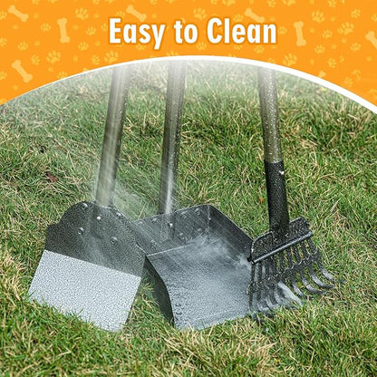 TIMINGILA Pooper Scooper Dog Pooper Scooper Long Handle Stainless Metal Tray Rake Spade Set for Large Medium Small Dogs Easy to Clean Pet Waste Use for Yard, Grass, Dirt or Gravel - Pet Supplies