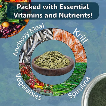 Aquatic Foods Inc. 3.5mm - 1/8" Micro Sinking Wafers of Spirulina, Algae & Veggies for Bottom Fish, Plecos, Shrimp, Snails, All Tropical Fish, 4-Type Wafer & 12-Type Pellet Mix Included 1-lb 4oz
