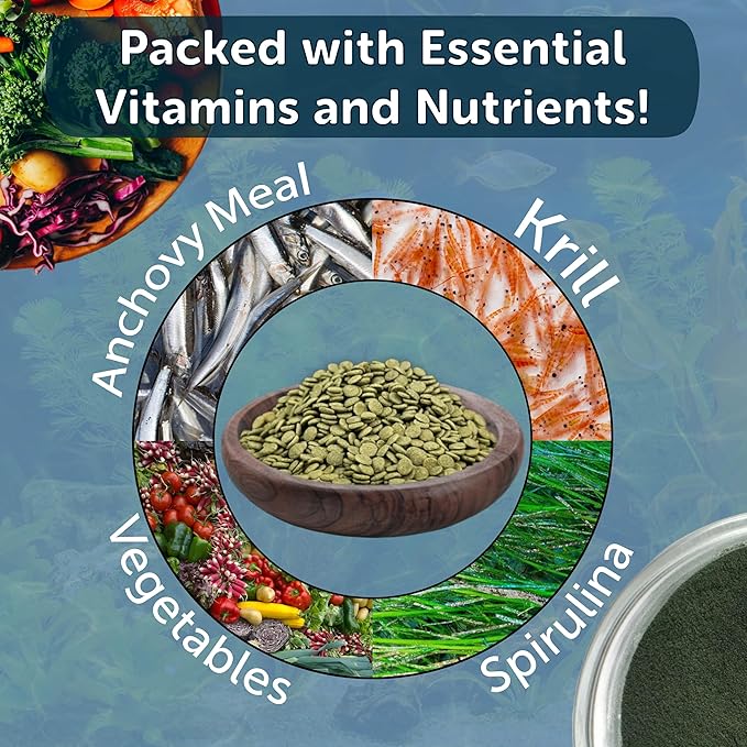 Aquatic Foods Inc. 3.5mm - 1/8" Micro Sinking Wafers of Spirulina, Algae & Veggies for Bottom Fish, Plecos, Shrimp, Snails, All Tropical Fish, 4-Type Wafer & 12-Type Pellet Mix Included 5oz