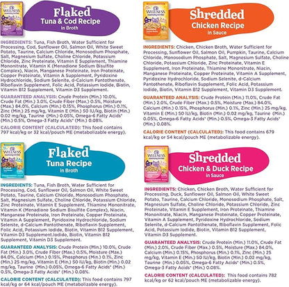 Wellness Appetizing Entrées Flaked & Shredded Adult Wet Cat Food, Natural, Protein-Rich, Grain Free, 2.8 Ounce Pouch, 8 Pack (Seafood & Poultry Variety Pack)