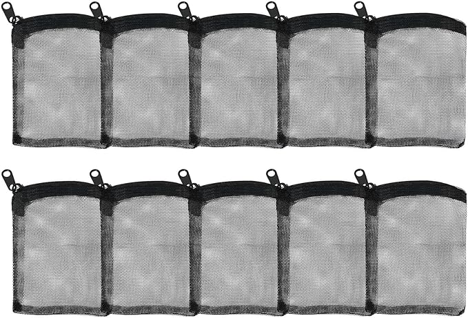 AQUANEAT 10pcs Aquarium Filter Media Bags, Fish Tank Coarse Mesh Bags with Plastic Zipper for Activated Carbon (3" x 4")