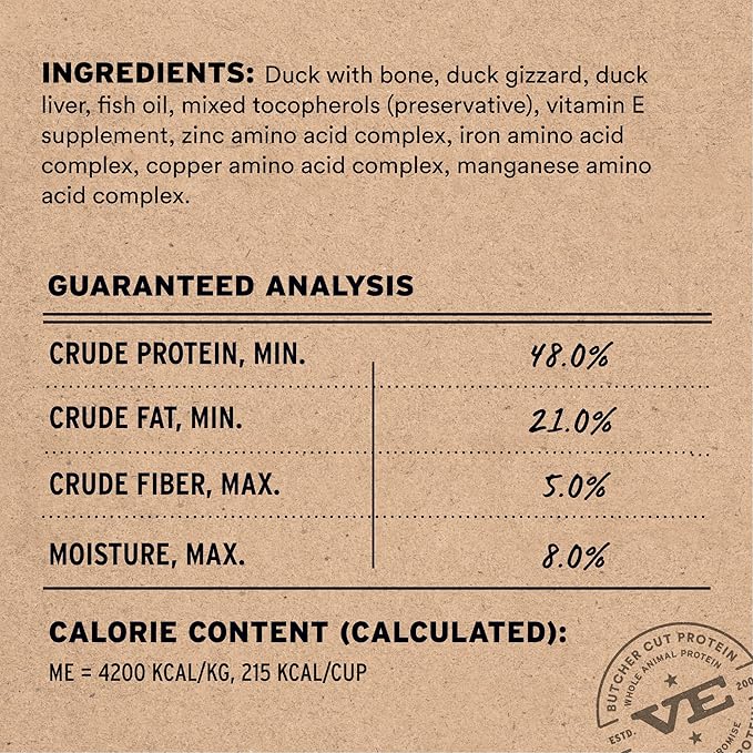 Vital Essentials Freeze-Dried Raw Duck Meal or Mixer Cat Food Crunchy Nibs, 8 oz