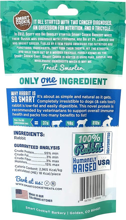 Smart Cookie Single Ingredient Rabbit Jerky Dog Treats - Training Treat Strips for Dogs and Puppies with Allergies, Sensitive Stomachs - Dehydrated, 100% Meat, Grain Free, Made in USA - 3oz, Pack of 3