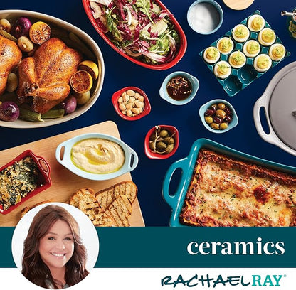 Rachael Ray Ceramics Au Gratin Set, Oval, Two 12-ounce, Agave Blue
