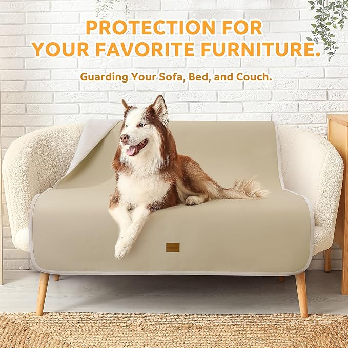 HOMBYS Pet Hair Resistant Dog Blanket, 70"x30" Waterproof PU Surface & Soft Velvet, Reversible Couch Cover for Furniture, Sofa Protector, Machine Washable Kennel Bed Blanket for Large Dogs & Cats