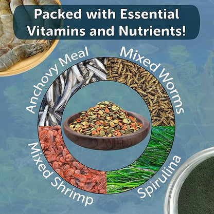 Aquatic Foods Inc. 4-Type 3.5mm - 1/8" Sinking Wafer Mix of Spirulina-Algae, Ultra-Worm, Ultra-Shrimp, Color Enhancing Wafers for Shrimp, Snails, Crabs, Crayfish, All Tropical Fish, 3.5mm..10oz