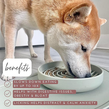 The Slowdown Bowl Silicone Slow Feeder for Dogs & Puppies, Slow Eating, Modern Lick Mat Design, Reduces Gulping, Fits 2 Cups 7.5” Across x 1.5” Tall, Mealtime Challenge, Medium-Spruce