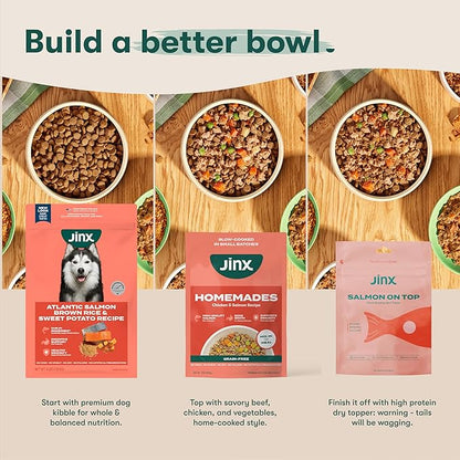Jinx Beef Grain Free Wet Dog Food Pouches, Meal or Dog Food Topper Mix-in, Made with Real Beef & Chicken, Bone Broth & Brown Rice, No Fillers, Puppy, Adult, Senior, 3oz, 8 Pack